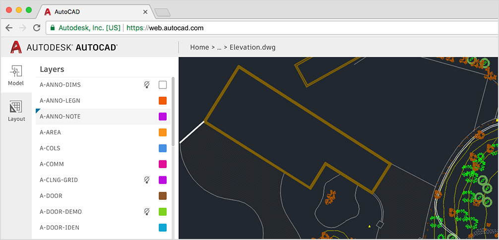 La aplicación web AutoCAD se incluye al suscribirte a AutoCAD 2019, que ofrece acceso a conjuntos de herramientas especializadas