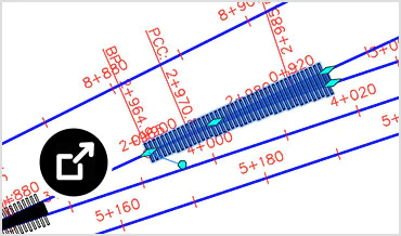 Interfaz de Civil 3D con el cuadro de diálogo de dibujo de vías y catálogo de traviesas